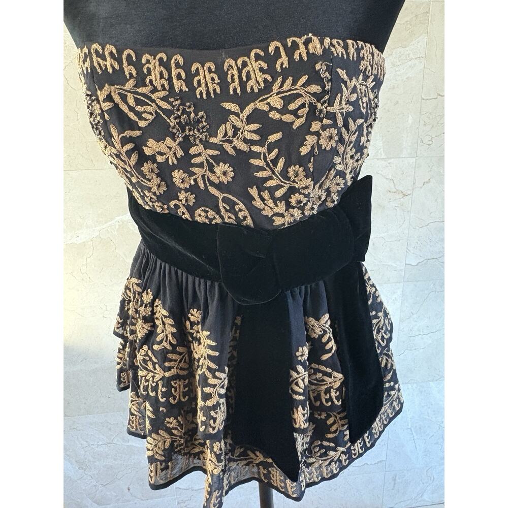 Tracy Reese Holiday Party Sweetheart Silk Top, Black Velvet Bow, Tiered - Size 2 - Picture 3 of 8